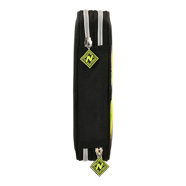 Double Pencil Case Nerf Neon Black Lime (12.5 x 19.5 x 4 cm) (28 pcs)