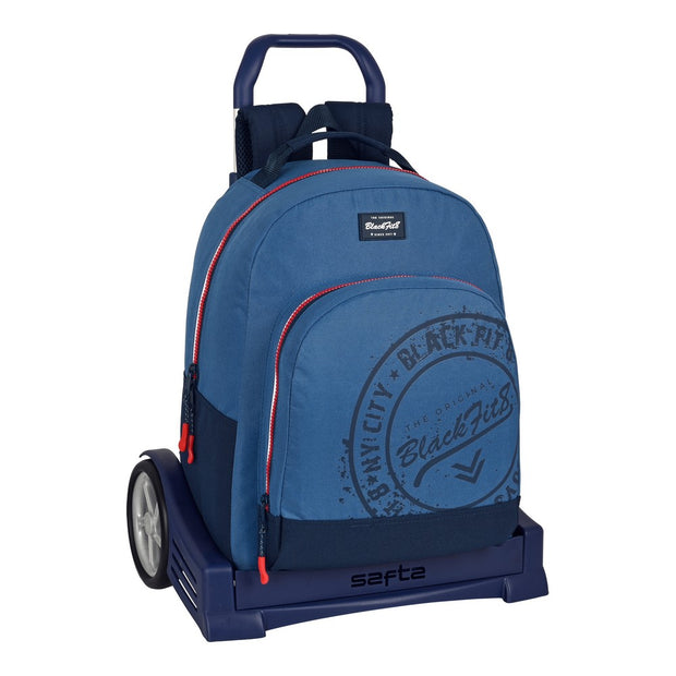 School Rucksack with Wheels BlackFit8 Stamp Blue