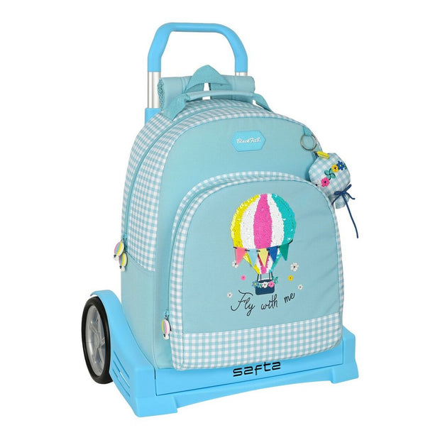 School Rucksack with Wheels BlackFit8 Fly With Me White Sky blue (32 x 42 x 15 cm)