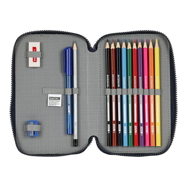 Double Pencil Case F.C. Barcelona Corporativa Blue Maroon (12.5 x 19.5 x 4 cm) (28 pcs)