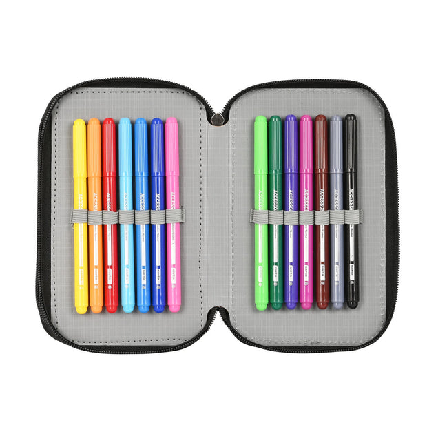 Triple Pencil Case Safta Surf Black (36 Pieces)