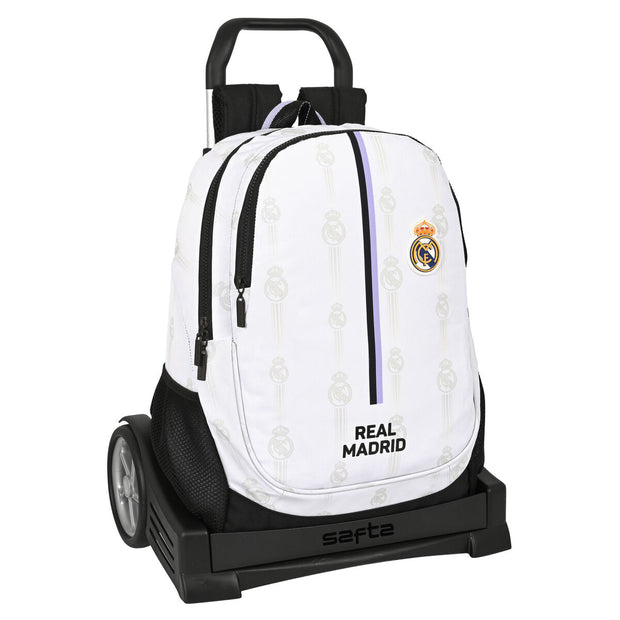 School Rucksack with Wheels Real Madrid C.F. Black White (32 x 44 x 16 cm)