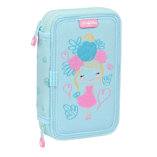 School Case with Accessories Glow Lab Cute doll Light Blue (12.5 x 19.5 x 4 cm) (28 pcs)