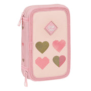 School Case with Accessories Glow Lab Hearts Pink (12.5 x 19.5 x 4 cm) (28 pcs)