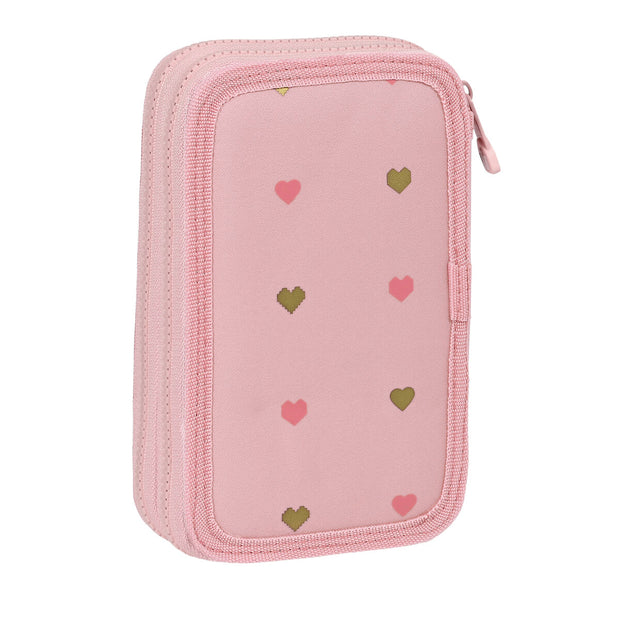 School Case with Accessories Glow Lab Hearts Pink (12.5 x 19.5 x 4 cm) (28 pcs)