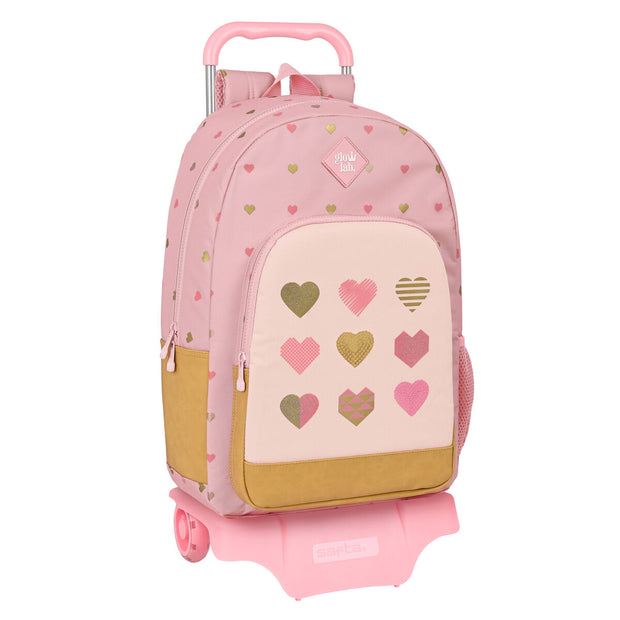 School Rucksack with Wheels Glow Lab Hearts Pink (30 x 46 x 14 cm)