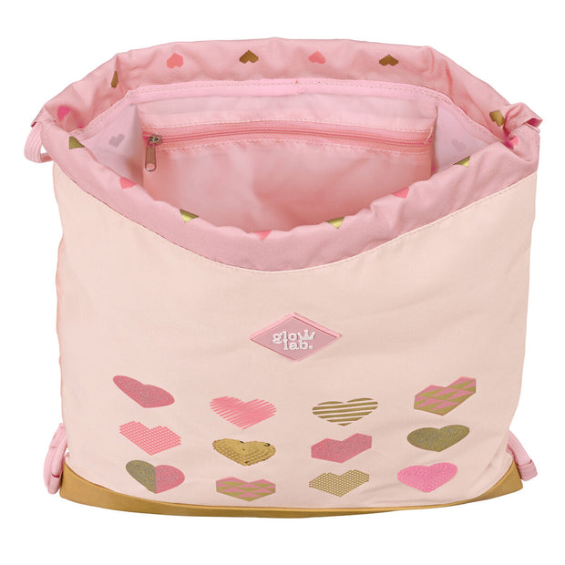 Backpack with Strings Glow Lab Hearts Pink (35 x 40 x 1 cm)