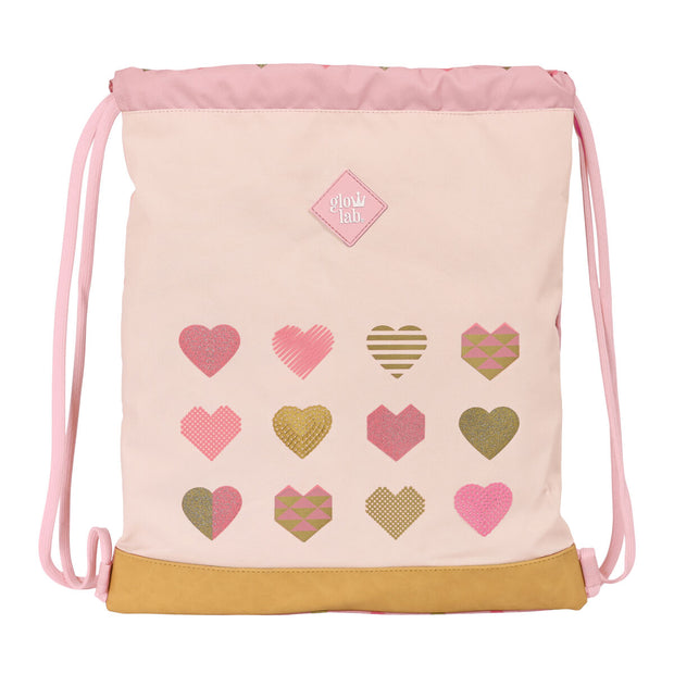 Backpack with Strings Glow Lab Hearts Pink (35 x 40 x 1 cm)