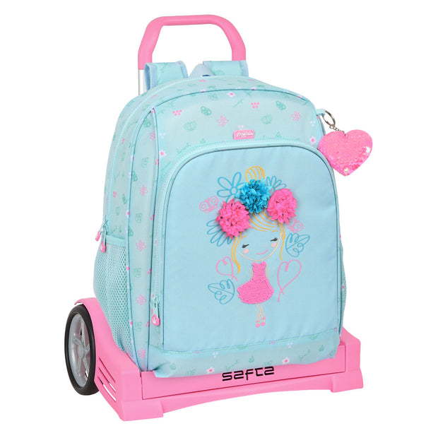 School Rucksack with Wheels Glow Lab Cute doll Light Blue (31 x 41 x 14 cm)