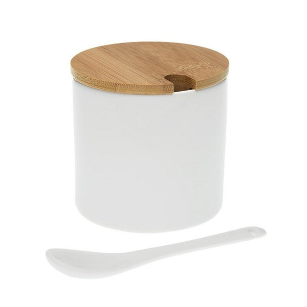 Zuckerdose mit Deckel Bambus rund aus Keramik (8 x 8 x 8 cm)