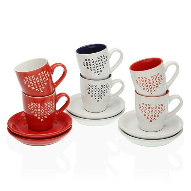 Satz mit Tassen- und Tellern Versa Jada Kaffee Steingut (6 Stücke) (4,1 x 6 x 6 cm) (6 pcs)