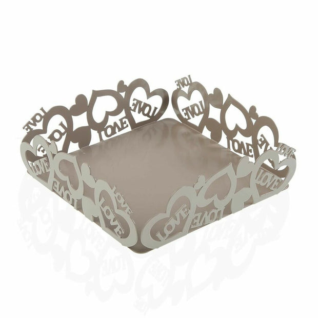 Serviettenring Versa Cozy Grau Herzen Metall (16,5 x 5,5 x 16,5 cm)