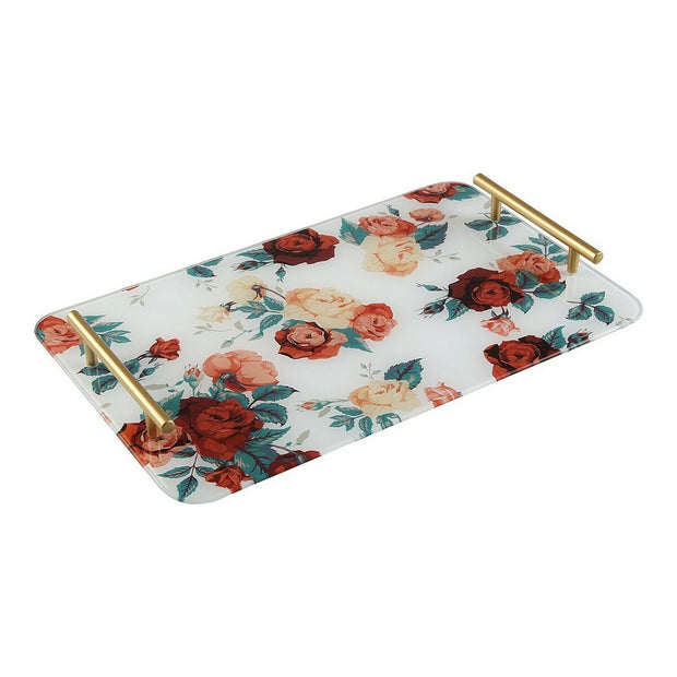 Tablett für Snacks Versa Rosen Kristall Metall (25 x 4 x 40 cm)