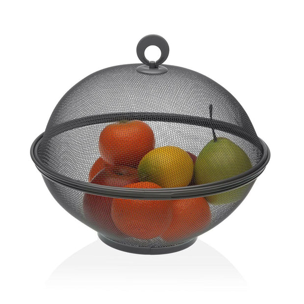 Obstschale Versa Grau mit Deckel Metall Stahl (28 x 28 x 28 cm)
