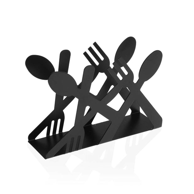 Serviettenring Versa Cubiertos Schwarz Metall Stahl (4 x 9 x 13,5 cm)