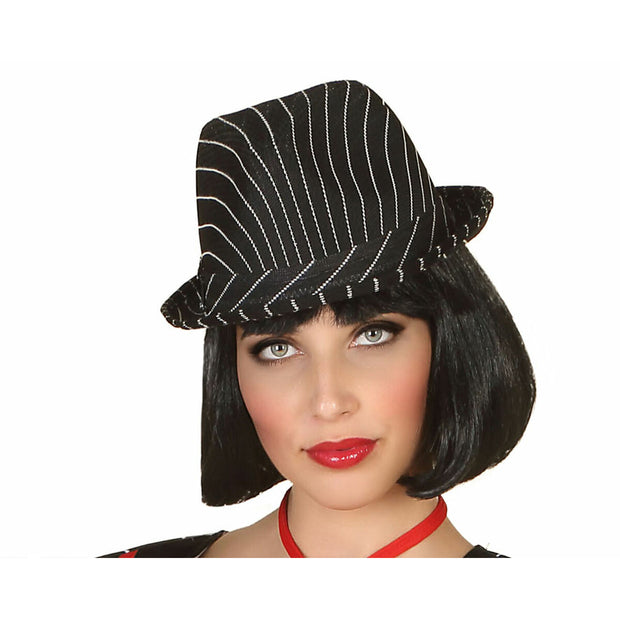 Hat White/Black Gangster Mafioso Striped