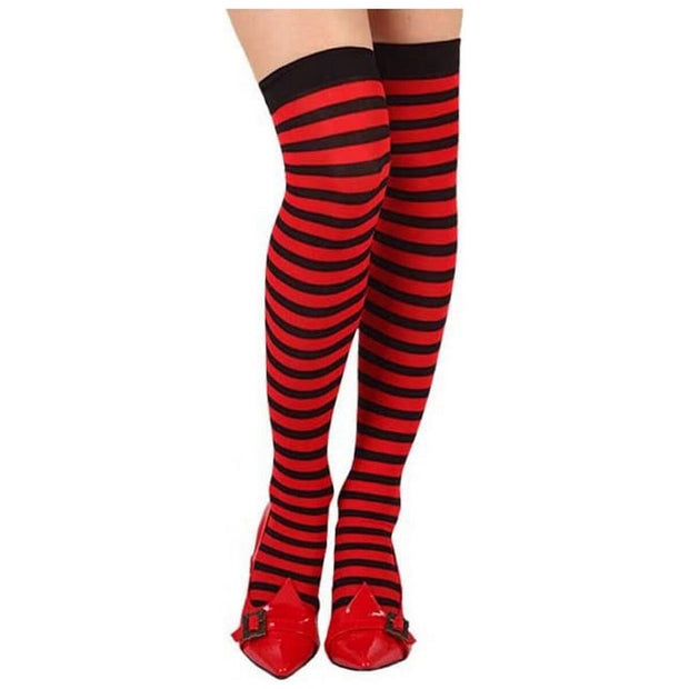 Costume Stockings Black Striped Red