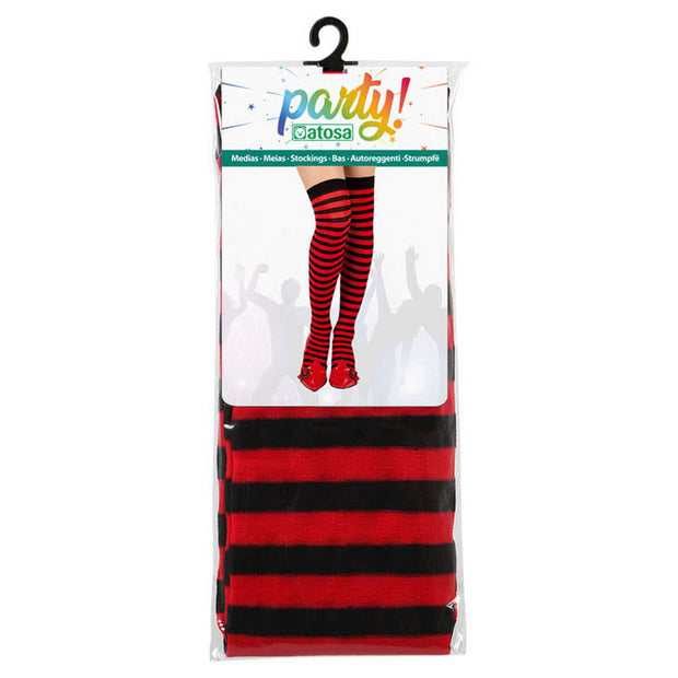 Costume Stockings Black Striped Red