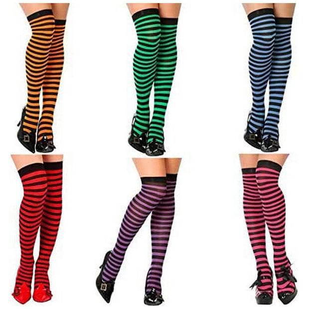 Costume Stockings Black Striped Fuchsia