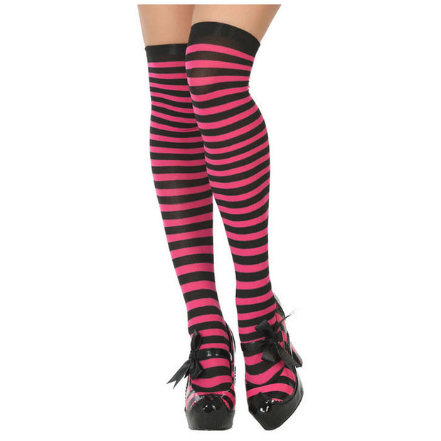 Costume Stockings Black Striped Fuchsia