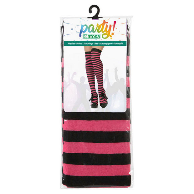 Costume Stockings Black Striped Fuchsia