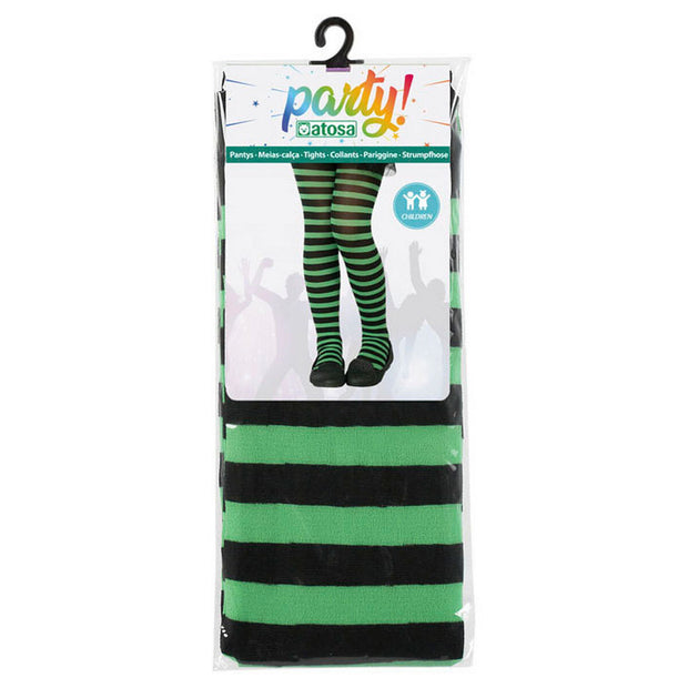 Costume Stockings Black Green Striped