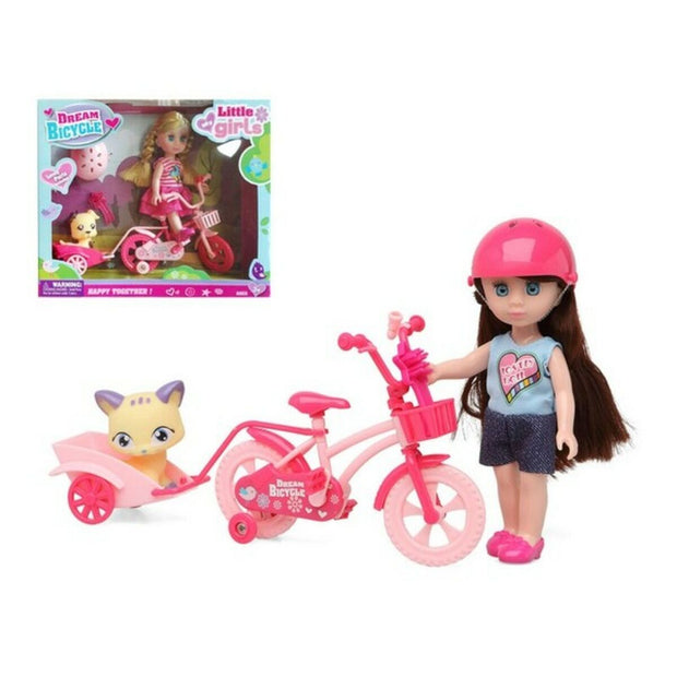 Doll with Pet Dream Bicycle Pink 26 x 22 cm