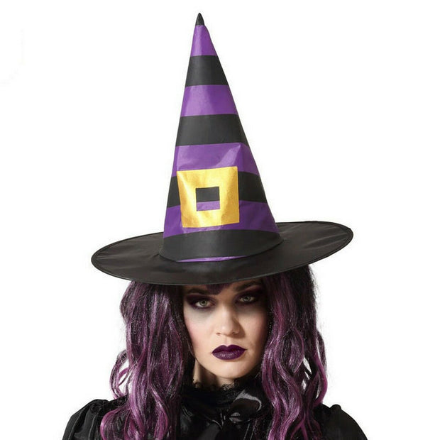 Hat Black Purple Witch Striped