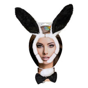 Headband Black Rabbit White Bow tie Pompom