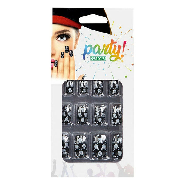 False nails White/Black Pirate Skull 12 Pieces