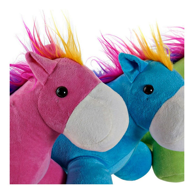 Fluffy toy DKD Home Decor Blue Green Pink Polyester Horse (3 pcs) (33 x 20 x 26 cm)