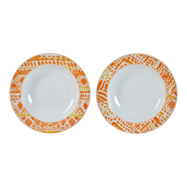 Suppenteller DKD Home Decor Orange Porzellan (2 pcs) (21.5 x 3.5 x 3.5 cm)
