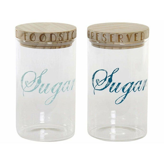 Gefäß DKD Home Decor Sugar Durchsichtig türkis Minze Akazienholz Borosilikatglas (2 Stück)