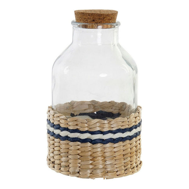 Glasbehälter DKD Home Decor Durchsichtig Kork Rattan (10 x 10 x 18 cm)