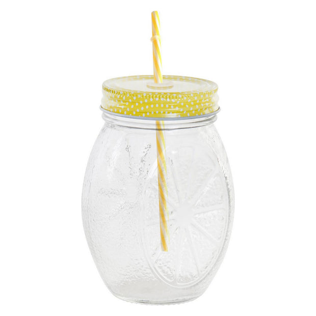 Becher mit Strohhalm DKD Home Decor Metall Kristall (330 ml) (9 x 6.5 x 13.5 cm)