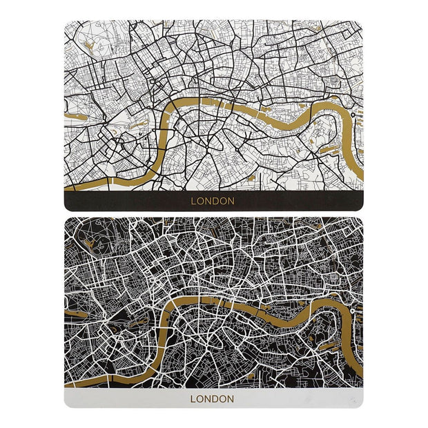 Untersetzer DKD Home Decor London Weiß Schwarz Polypropylen (PP) (2 pcs) (43.5 x 28.5 x 28.5 cm)