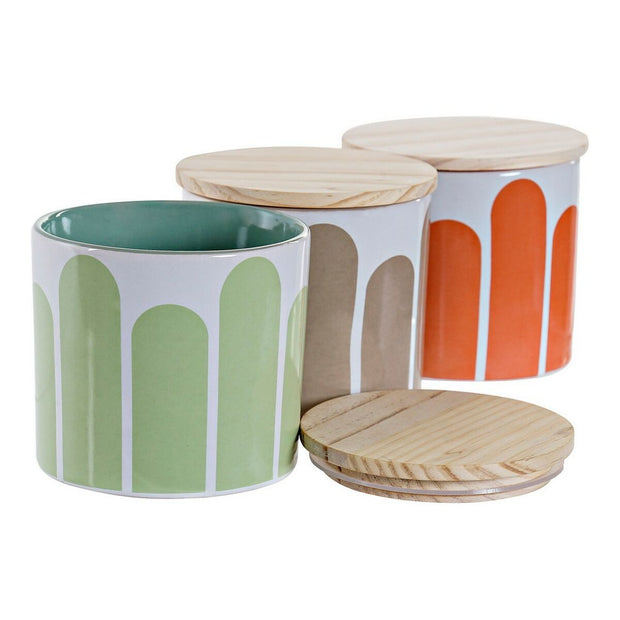 Zuckerdose DKD Home Decor Bambus Steingut (3 pcs)