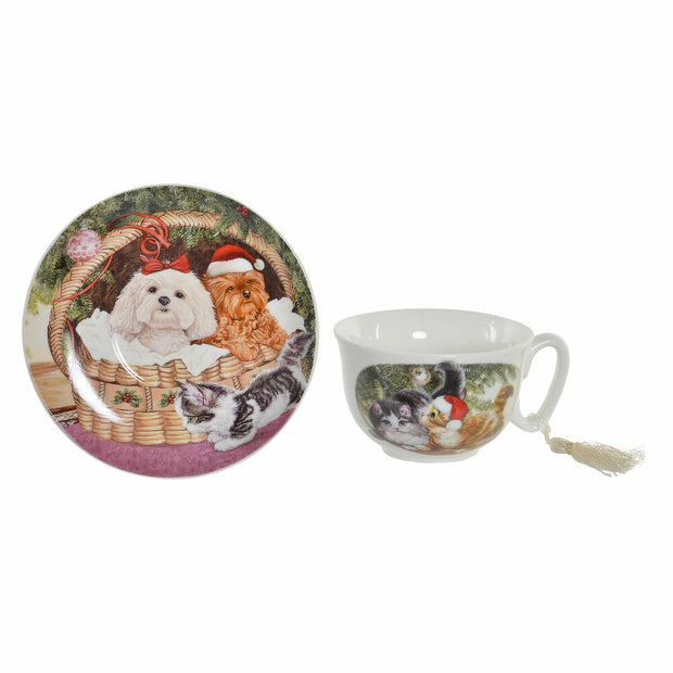 Tasse mit Untertasse DKD Home Decor tiere Bunt Porzellan (250 ml) (16 x 16 x 9 cm)