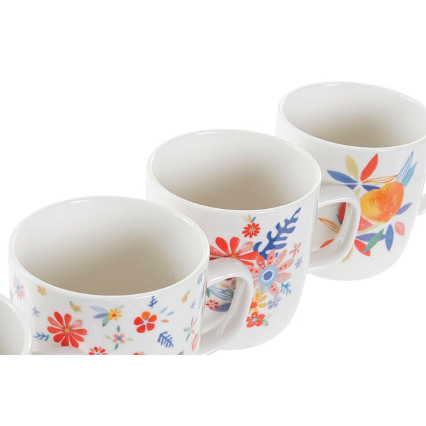 Henkelbecher DKD Home Decor Porzellan Bunt Pfirsich Shabby Chic (380 ml) (4 Stück)