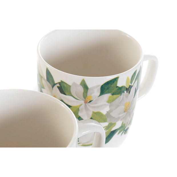Henkelbecher DKD Home Decor Porzellan Weiß grün Shabby Chic (380 ml) (4 Stück)