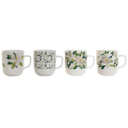 Henkelbecher DKD Home Decor Porzellan Weiß grün Shabby Chic (380 ml) (4 Stück)