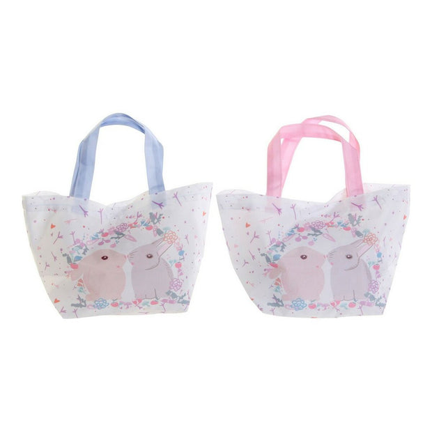 Multi-use Bag DKD Home Decor Rabbit Canvas Blue Pink Polyester White (34 x 14 x 32 cm) (2 Units)