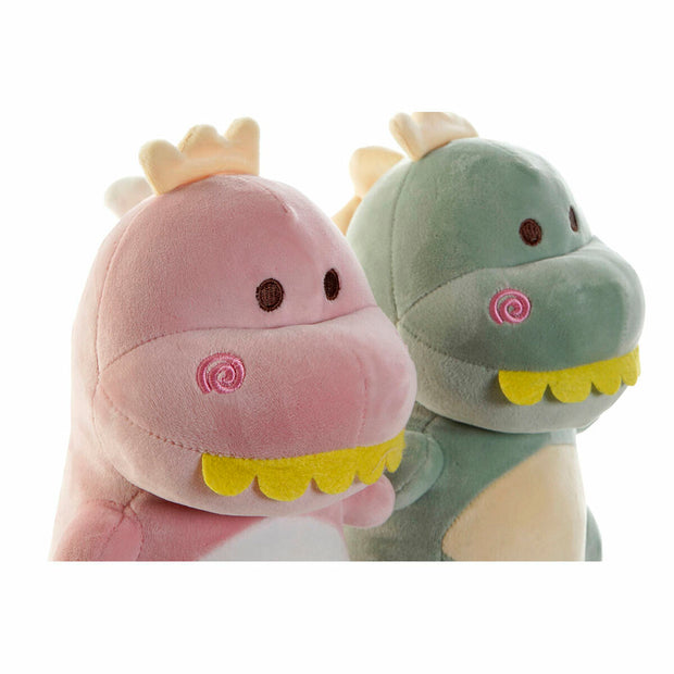 Fluffy toy DKD Home Decor Pink Polyester Green Dinosaur (30 x 20 x 30 cm) (2 pcs)