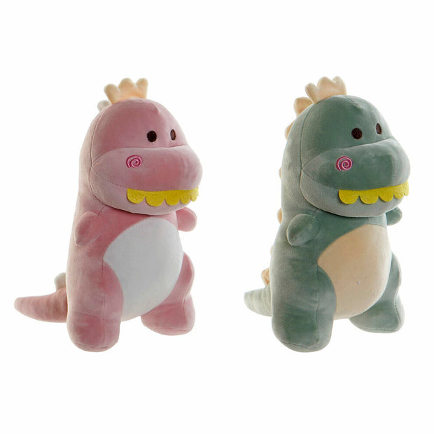 Fluffy toy DKD Home Decor Pink Polyester Green Dinosaur (30 x 20 x 30 cm) (2 pcs)