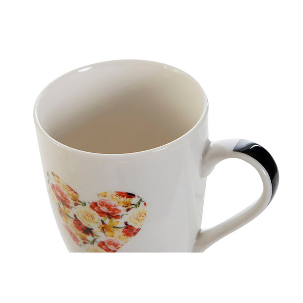 Henkelbecher DKD Home Decor Rot Schwarz Weiß Blomster Shabby Chic (340 ml) (4 Stück)