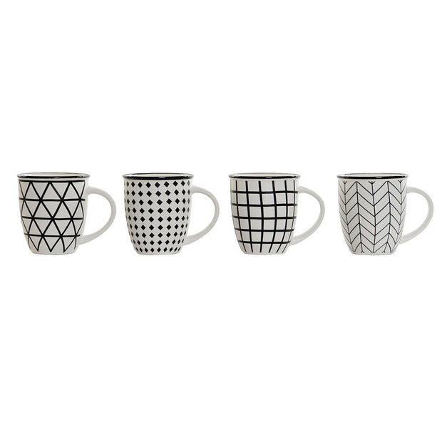 Henkelbecher DKD Home Decor Schwarz Weiß Moderne (370 ml) (4 Stück)