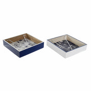 Serviettenring DKD Home Decor Metall Weiß Marineblau Holz MDF (2 pcs)