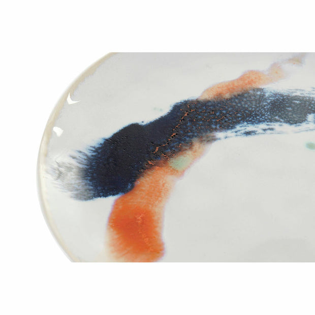 Flad plade DKD Home Decor Blau Orange Steingut Emaillierter Edelstahl (20.5 x 20.5 x 2 cm)