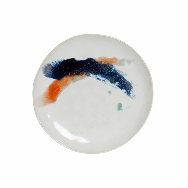 Flad plade DKD Home Decor Blau Orange Steingut Emaillierter Edelstahl (20.5 x 20.5 x 2 cm)