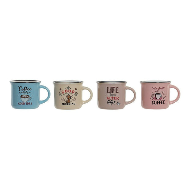 Henkelbecher DKD Home Decor Coffee Bone China Porzellan (180 ml) (4 pcs)